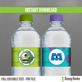 Monsters Inc. Birthday Bottle Labels or Napkin Rings